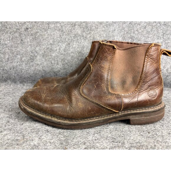 Timberland Boots Mens Size 11 Brown Leather Chelsea Slip On Ankle Gore A14Z2 - Picture 1 of 10